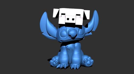 Stitch with Minecraft pig hat