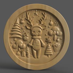 Cute Smiling Deer Christmas Ornament – 3D Circular Design for Tree, Wall Art, and Keychain , clock