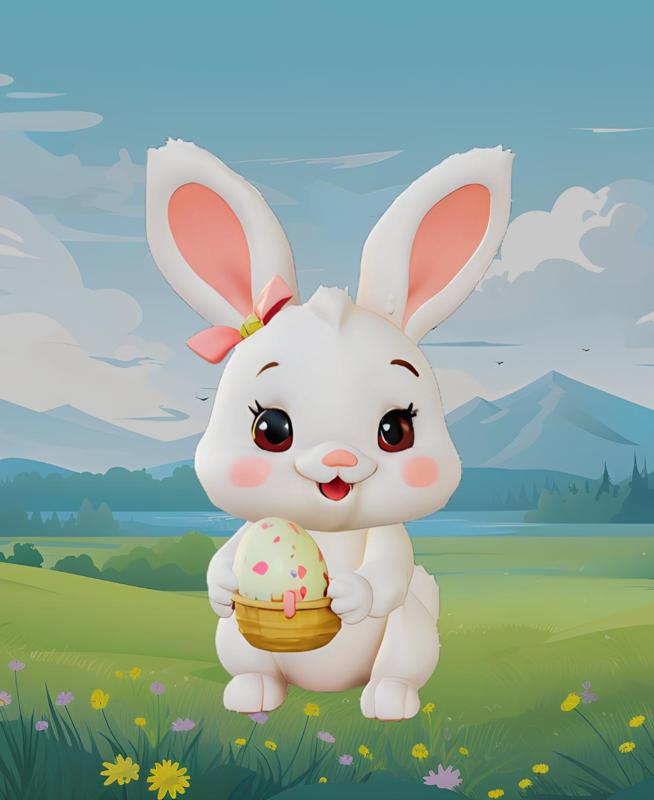 Chibi Easter Bunny - Cute Figure with Easter Eggs