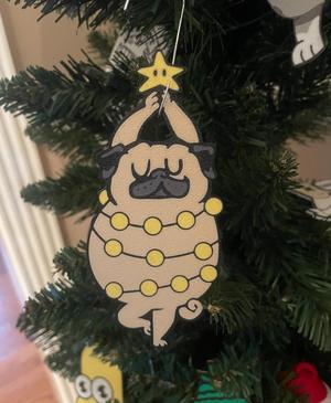 Pug Christmas Ornament /  4 color / Dog / Holiday