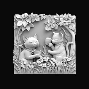 Cute Cats Drinking Tea