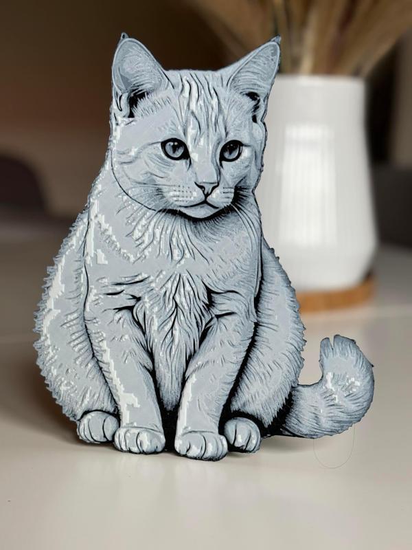 White Cat Hueforge 3D Printed Textured Art