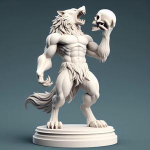 432 Ivory Werewolf Howling with Skull - Minimalist Statue, magic, collectible, creature, dinosaur, sculpture, bear, monkey, witch, werewolf, serpent, fantasy, fairy, art, dragon, dnd, cat, monster hunter, monster
