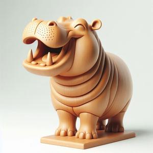 021 Laughing Hippopotamus - Full-Figure 3D-Printed Wooden Statue, sculpture, creature, magic, collectible, witch, dinosaur, wooden, knight, viking, dragon, dnd, cat, monster hunter, dog, monster, totem, totemic