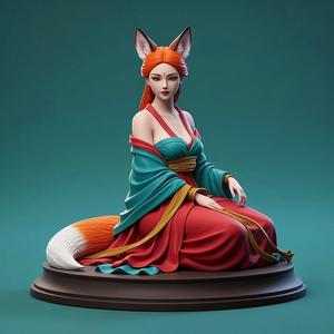 1532 COLORFUL Fox Spirit Woman in Pu Song Ling Style, magic, dragon, fantasy, wood, gnome, gorgon, warrior, wild, fox, monster, cat, dog, fair, witch, werewolf, horror, beast, gothic, troll
