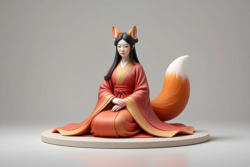 1528 COLORFUL Fox Spirit Woman in Pu Song Ling Style, magic, dragon, fantasy, wood, gnome, gorgon, warrior, wild, fox, monster, cat, dog, fair, witch, werewolf, horror, beast, gothic, troll
