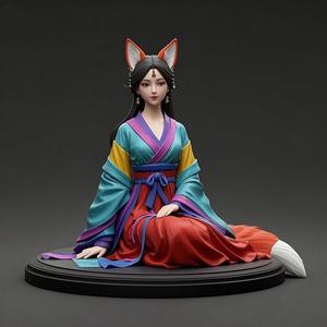 1516 COLORFUL Fox Spirit Woman in Pu Song Ling Style, magic, dragon, fantasy, wood, gnome, gorgon, warrior, wild, fox, monster, cat, dog, fair, witch, werewolf, horror, beast, gothic, troll