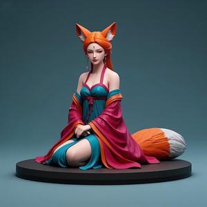 1411 COLORFUL Fox Spirit Woman in Pu Song Ling Style, beast, magic, creature, fantasy, wood, base, sword, warrior, wild, cat, monster, fox, godzilla, fair, witch, werewolf, horror, beast, gothic, troll