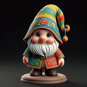 1097 Fairy Tale Gnome - Color Full-Body Figurine on Base, magic, creature, fantasy, wood, faun, gorgon, warrior, wild, fox, monster, cat, dog, fair, witch, werewolf, horror, beast, gothic, troll