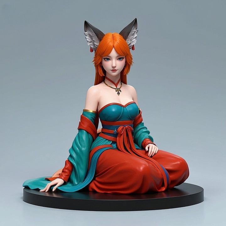 1365 COLORFUL Fox Spirit Woman in Pu Song Ling Style, beast, magic, creature, fantasy, wood, base, sword, warrior, wild, cat, monster, fox, godzilla, fair, witch, werewolf, horror, beast, gothic, troll