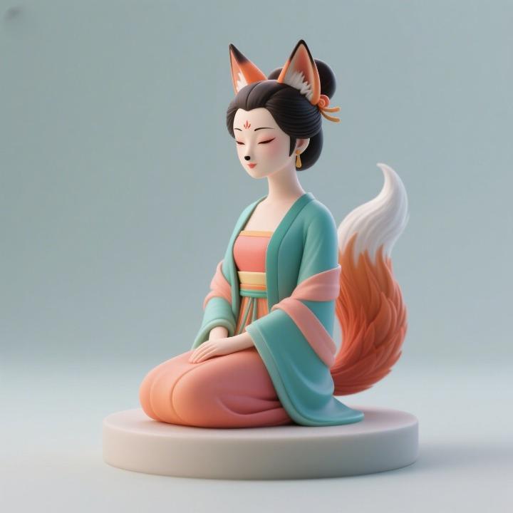 1305 COLORFUL Fox Spirit Woman in Pu Song Ling Style, beast, magic, creature, fantasy, wood, base, sword, warrior, wild, cat, monster, fox, godzilla, fair, witch, werewolf, horror, beast, gothic, troll