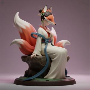 879 Colorful Fox Spirit Woman in Pu Song Ling Style, magic, creature, fantasy, wood, base, sword, warrior, wild, cat, monster, fox, godzilla, fair, witch, werewolf, horror, beast, gothic, troll