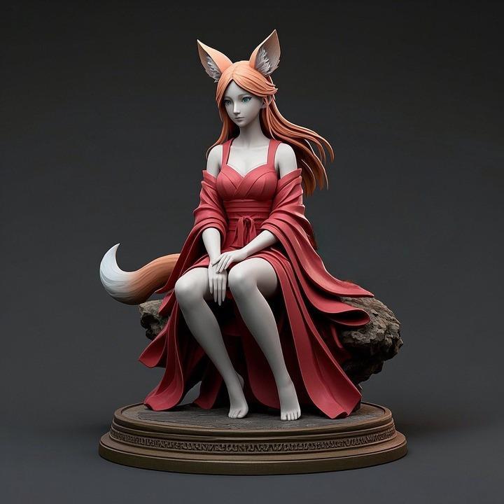 1245 COLORFUL Fox Spirit Woman in Pu Song Ling Style, beast, magic, creature, fantasy, wood, base, sword, warrior, wild, cat, monster, fox, godzilla, fair, witch, werewolf, horror, beast, gothic, troll
