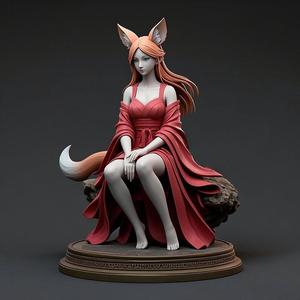 1245 COLORFUL Fox Spirit Woman in Pu Song Ling Style, beast, magic, creature, fantasy, wood, base, sword, warrior, wild, cat, monster, fox, godzilla, fair, witch, werewolf, horror, beast, gothic, troll
