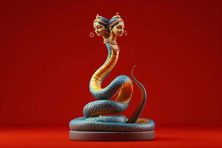1569 Color 3D Model of a Dancing Two-Headed Snake Woman in Indian Style, magic, dragon, serpent, wood, gnome, gorgon, warrior, wild, fox, monster, cat, fair, witch, werewolf, horror, beast, snake, troll, skeleton dance