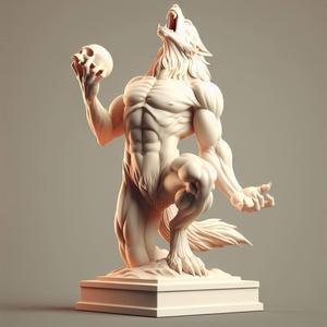 785 Ivory Werewolf Howling with Skull - 3D Model, magic, collectible, creature, dinosaur, sculpture, bear, troll, monkey, witch, club, werewolf, serpent, cat, fantasy, fair