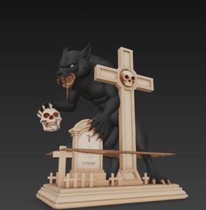 815 Ivory Werewolf Howling with Skull - 3D Model, magic, collectible, creature, dinosaur, sculpture, bear, troll, monkey, witch, club, werewolf, serpent, cat, fantasy, fair, horror, beast