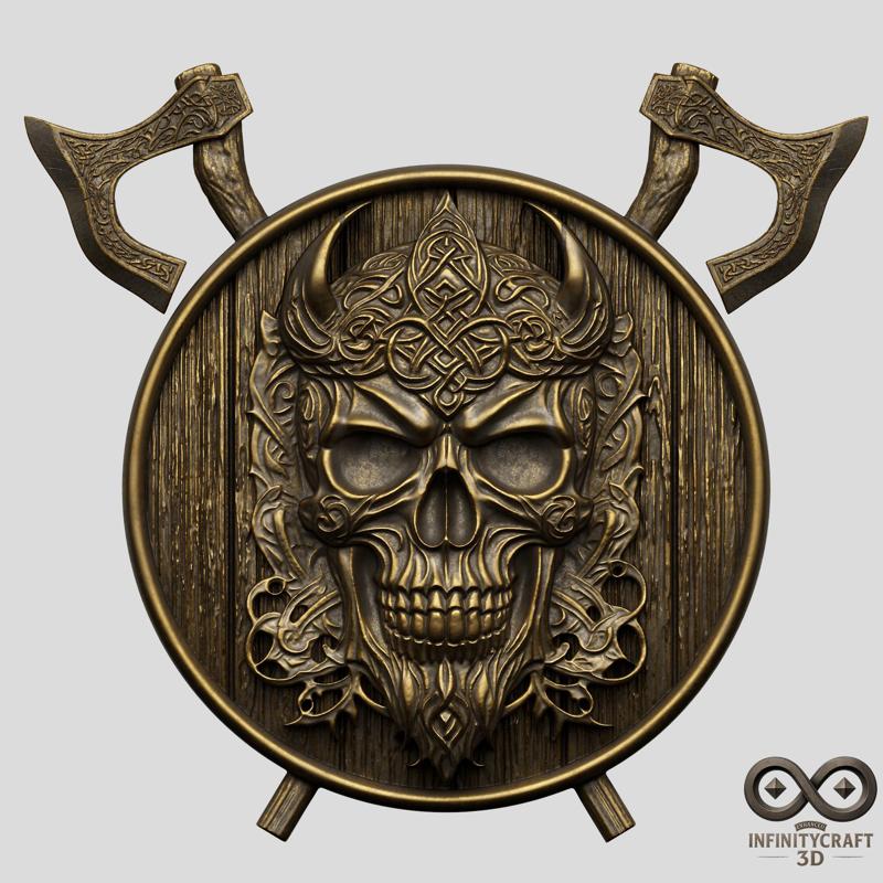 Cursed Viking Skull Shield – Norse Warrior 3D Wall Art | CNC & 3D Print Ready