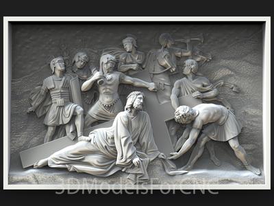 3D Model STL File for CNC Router Laser & 3D Printer Jesus Falls under the Cross
