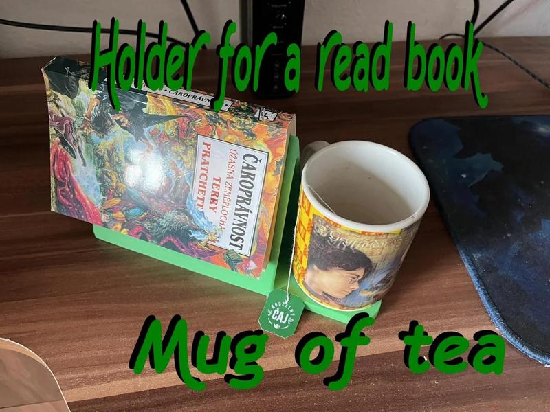Holder for a read book and a mug of tea   