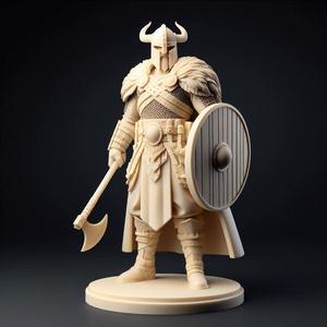 198 Stern Viking Warrior with Shield and Axe - Ivory-Style Minimalist Statue, character, monster, animal, model, 3d model, statue, 3d print, magic, creature, sculpture, cat, fantasy, art, dragon, wood, base, sword, warrior, wild, dog