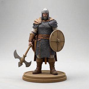 1435 Color 3D Model of a Viking Warrior in Full Armor on Pedestal, fantasy, art, sculpture, creature, magic, collectible, witch, dinosaur, wooden, knight, viking, dragon, dnd, cat, monster hunter, dog, monster, totem, totemic