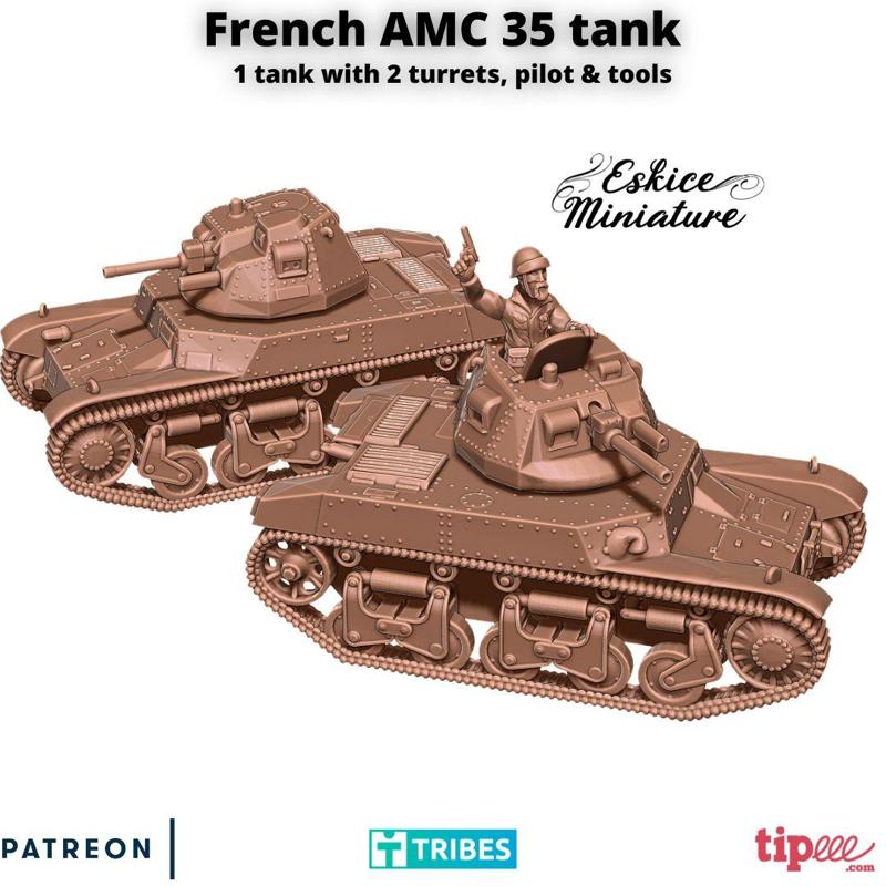 French AMC 35 Tank with pilot - 28mm