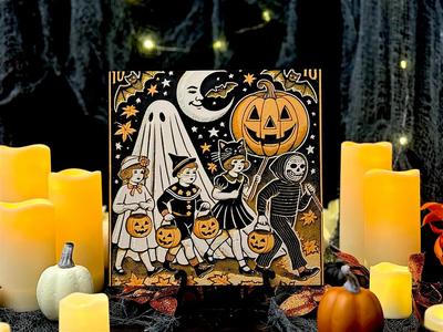 “Trick-or-Treat Parade” – Vintage Halloween Group Hueforge Art Piece   