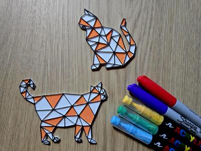 Geometric Cats DIY Coloring Craft Shape Fun
