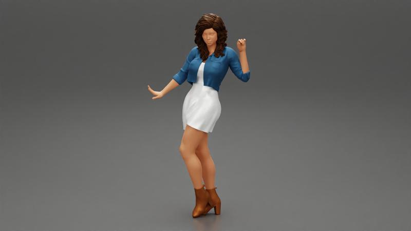 Fashion woman wearing a jeans jacket and striped dress