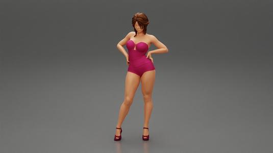 Young Lady In One Piece Swimsuit Posing with hands on hips