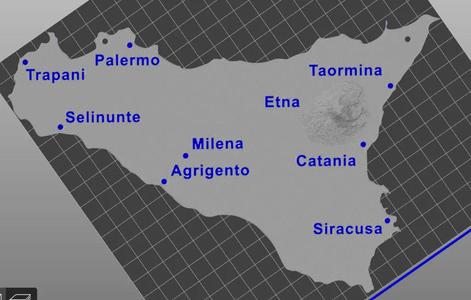 Sicily map with Mount Etna   