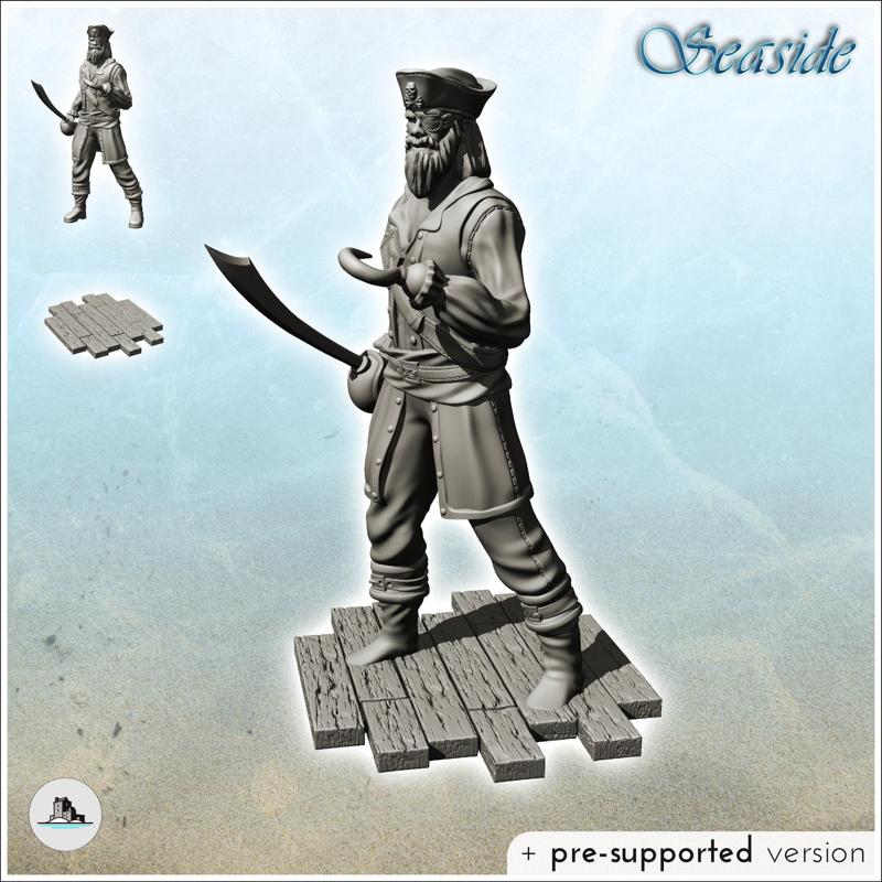 Pirate captain with hook and eye with sword (6) - Jungle Blackbeard Island Beach Piracy Caribbean Medieval