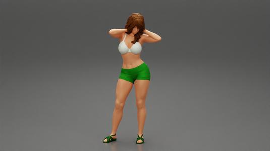 Tall beautiful brunette wearing short bra and sandals 3D Print Model