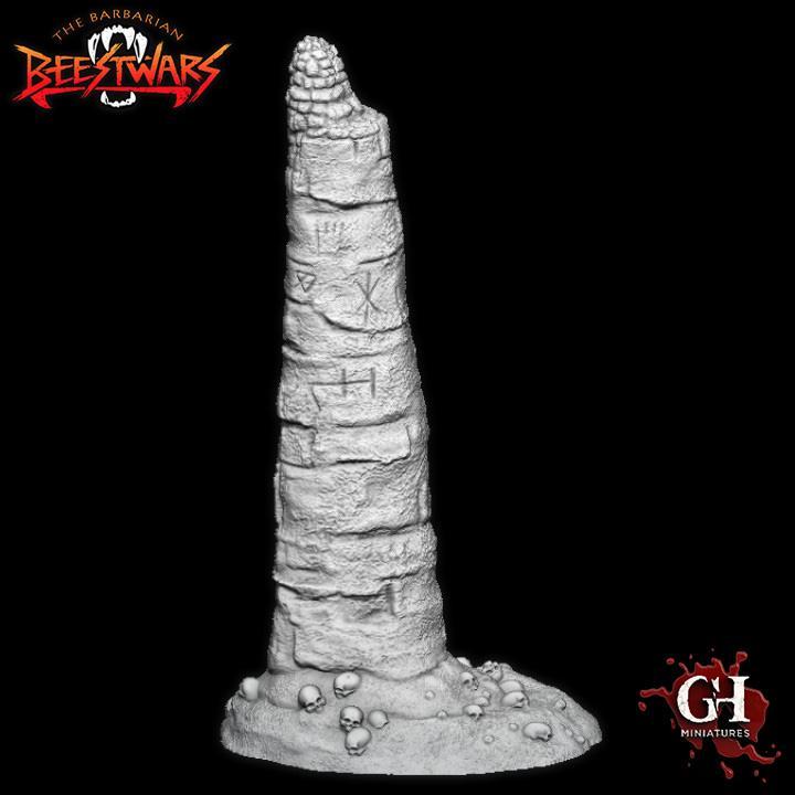 Terrain 08: Crumbling Sandstone Monolith (Dust Devil Vampire Totem) pre-supported.