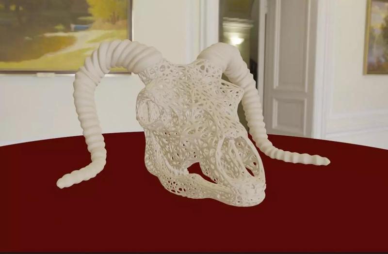 FILIGREE GOAT OR MOUNTAIN SHEEP SKULL WITH HORN