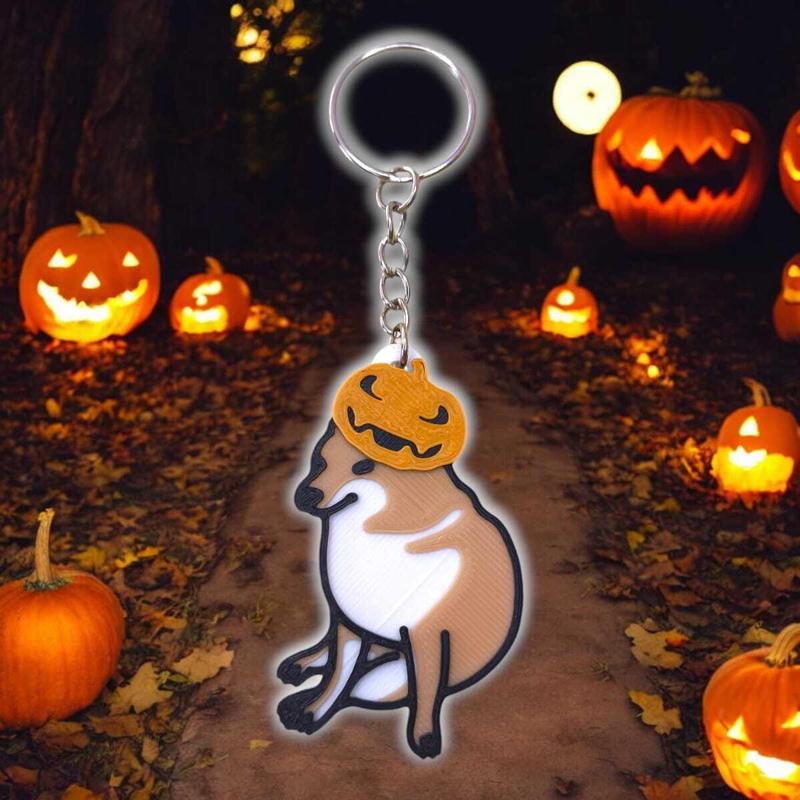 Dog Meme Cheems Halloween Pumpkin Dog Keychain