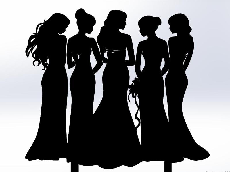 Bride and Her Girls Cake Topper – 3D Printable Fun Wedding Party Design