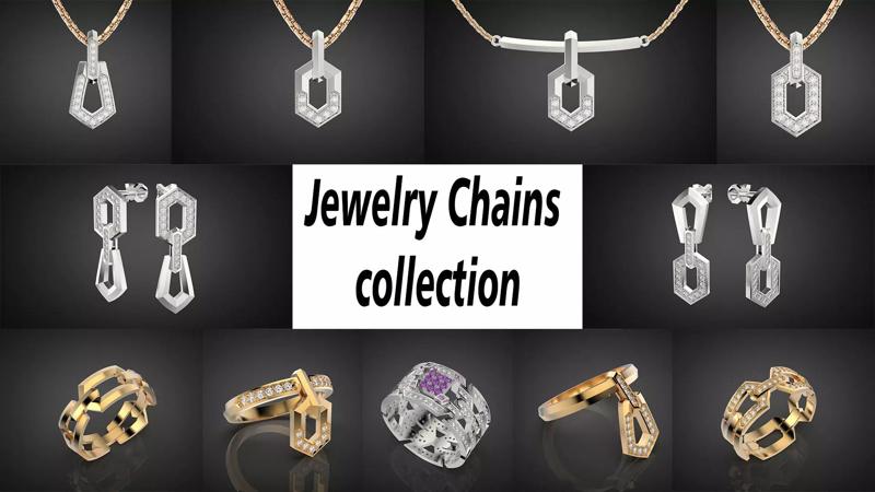 Fashion jewelry chains full set 3D Model Collection