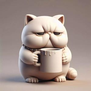 Grumpy Coffee Cat  Chubby Tired Cat Desktop Figure
