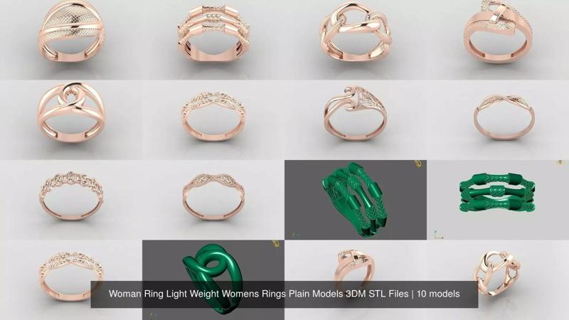 10 Models Woman Ring Womens Rings Plain Models 3DM STL Files 3D Model Collection