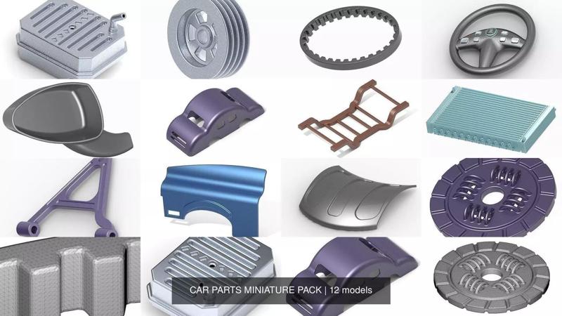 CAR PARTS MINIATURE PACK 3D Model Collection