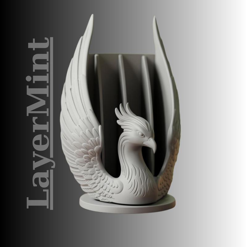 Phoenix Wing Desk Organizer – Fantasy Bird Pen Holder – STL File for 3D Printing