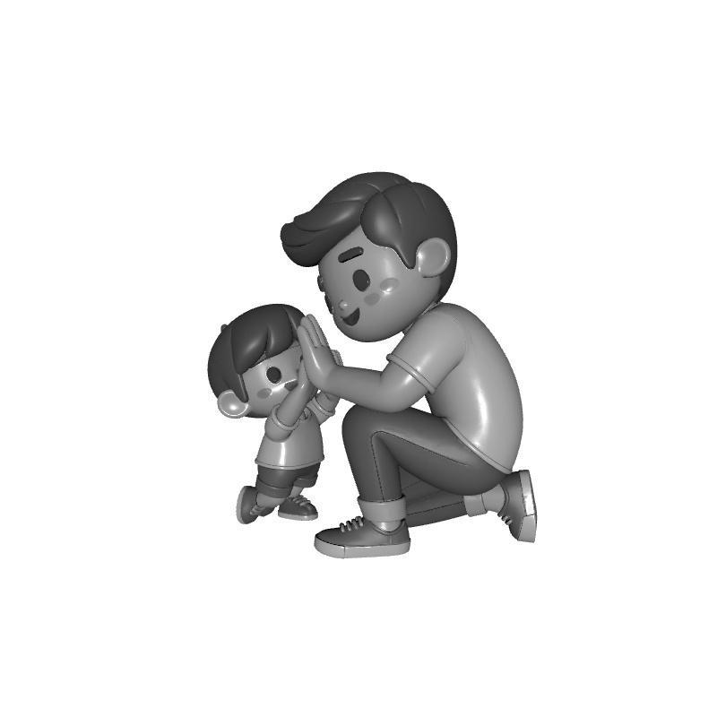Father’s Day 3D Print – Dad and Son High-Five Figurine, Heartwarming Fatherhood Sculpture, Gift for Dad