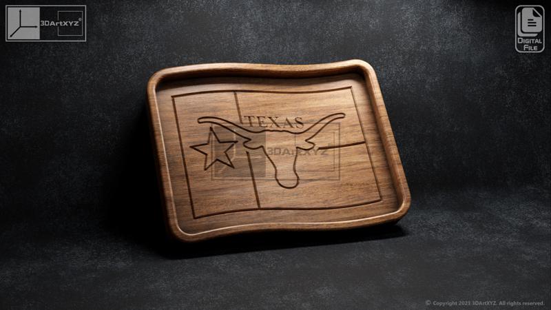 Texas Longhorns Wavy Flag Tray - CNC Files for Wood (svg, dxf, eps, ai, pdf)