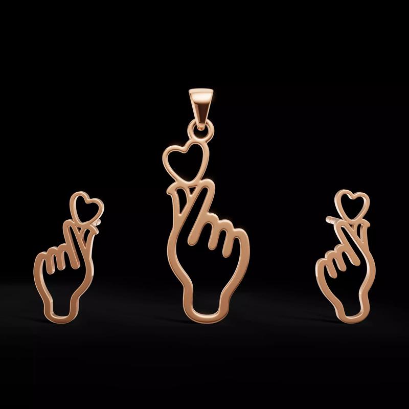 Finger Heart Jewelry Collection 3D Models of Pendant and Earring