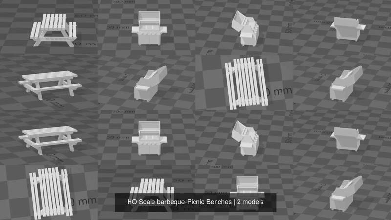 HO Scale barbeque-Picnic Benches 3D Model Collection