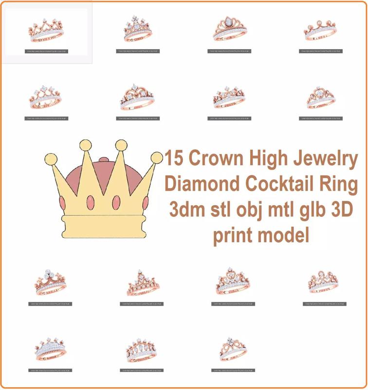15 Crown High Jewelry Diamond Cocktail Ring 3dm stl obj  3D Model Collection