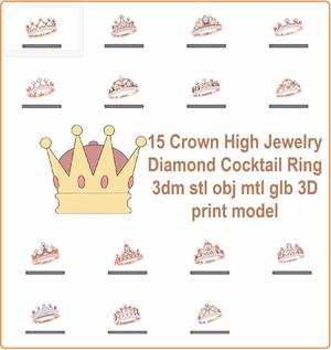 15 Crown High Jewelry Diamond Cocktail Ring 3dm stl obj  3D Model Collection