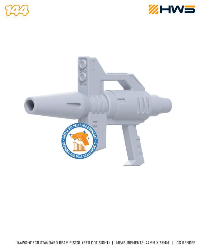 144WS-018CR Standard Beam Pistol (Red Dot Sight). 3D Printed Parts for High Grade Scale Model Kits.